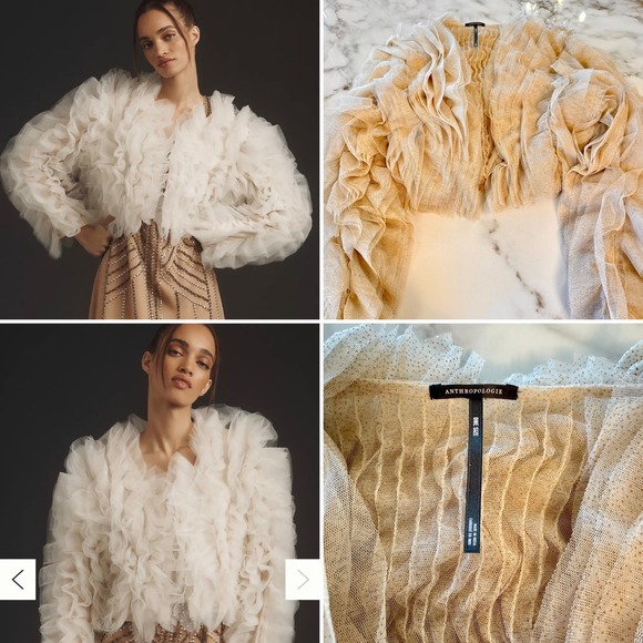 Anthropologie Sweaters - Anthropologie Lamarque Britney Ruffle Tulle Jacket Bolero Shrug Champagne Gold